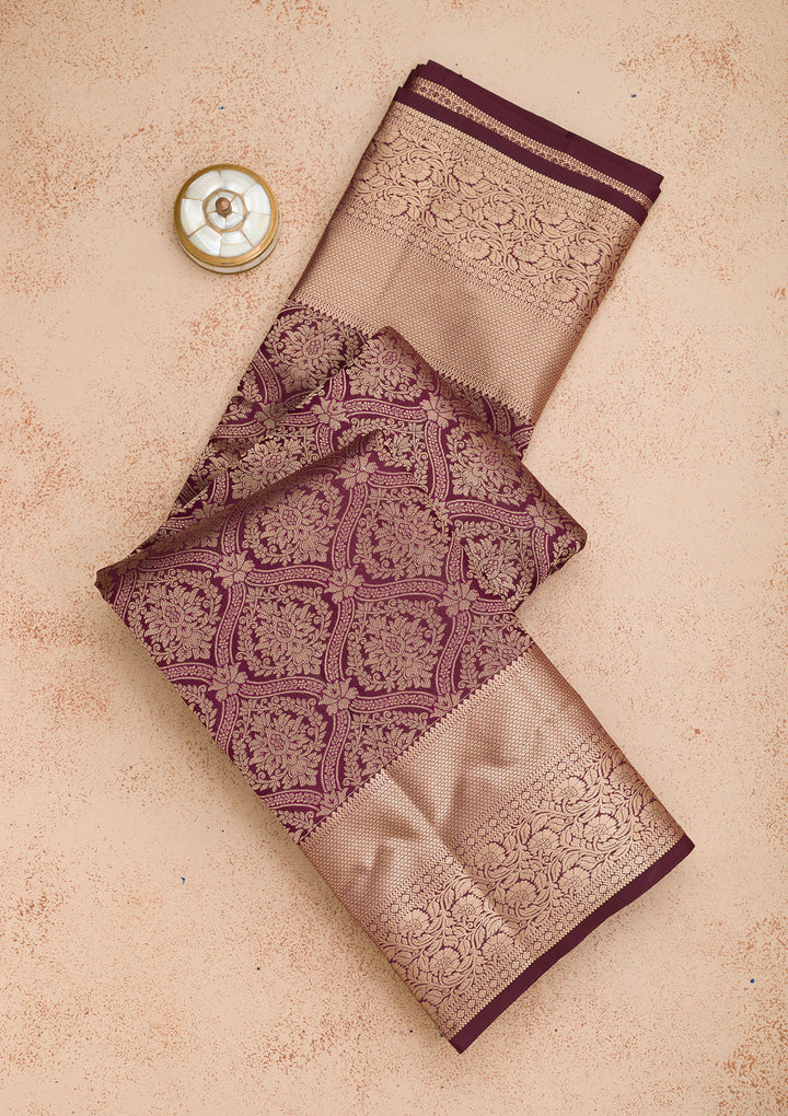 Wine Zariwork Pure Silk Saree