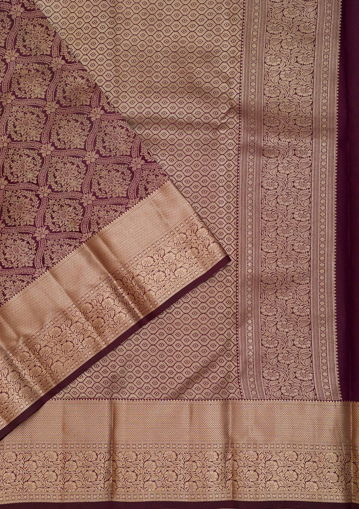Wine Zariwork Pure Silk Saree