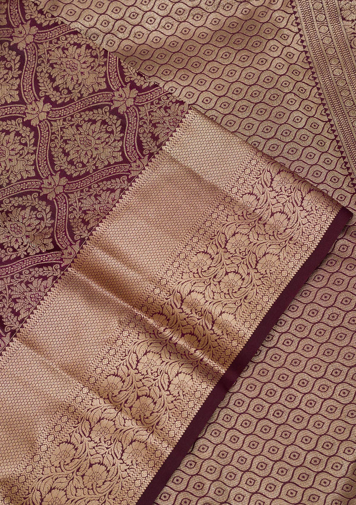 Wine Zariwork Pure Silk Saree