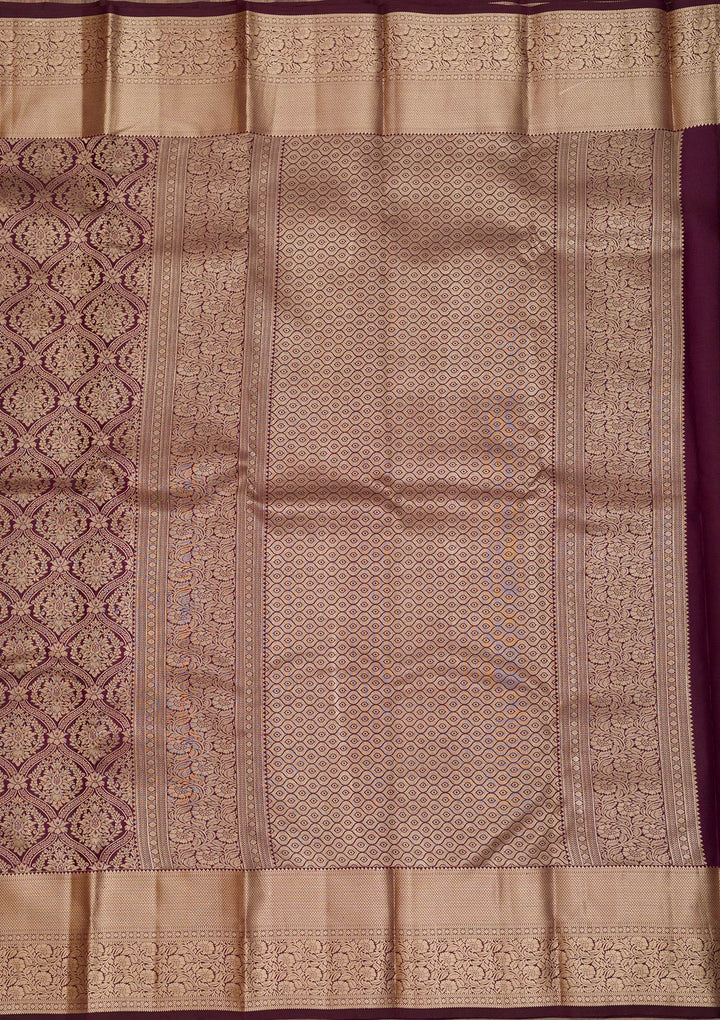 Wine Zariwork Pure Silk Saree