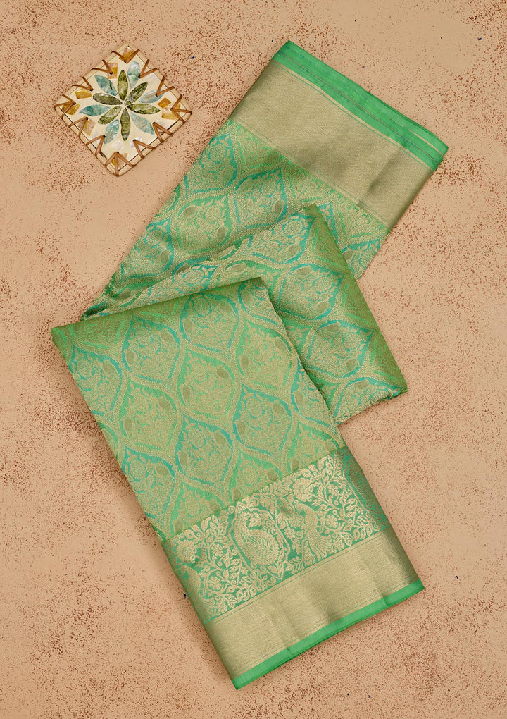 Parrot Green Zariwork Pure Silk Saree