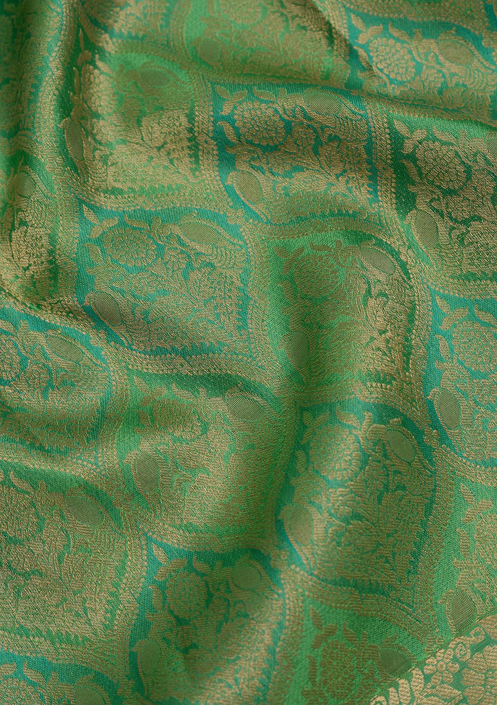 Parrot Green Zariwork Pure Silk Saree