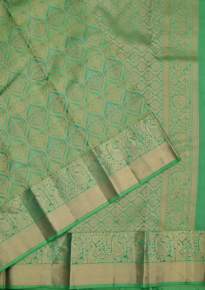 Parrot Green Zariwork Pure Silk Saree