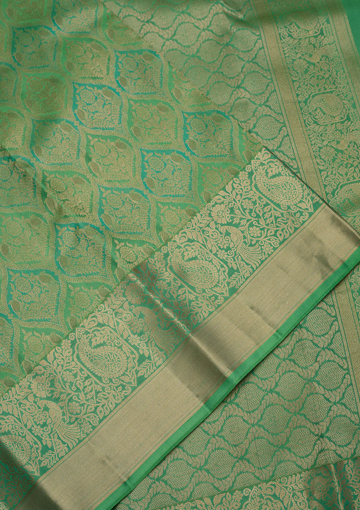 Parrot Green Zariwork Pure Silk Saree