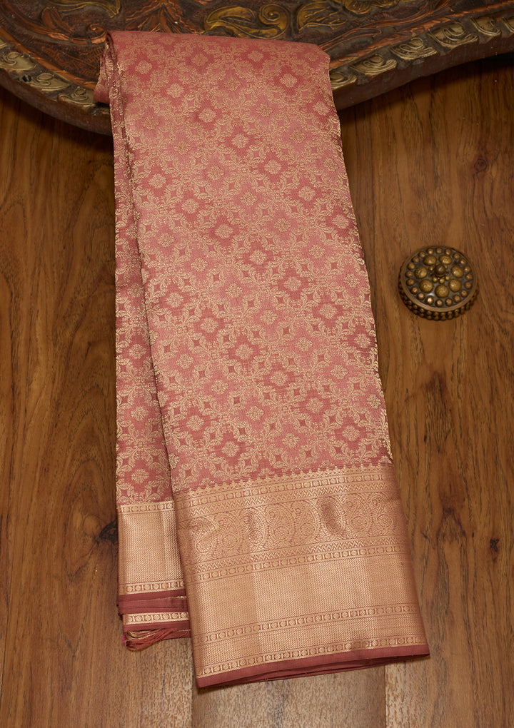 Brown Zariwork (Gold) Silk Silk Saree