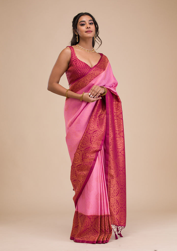 Pink Zariwork Soft Silk Saree