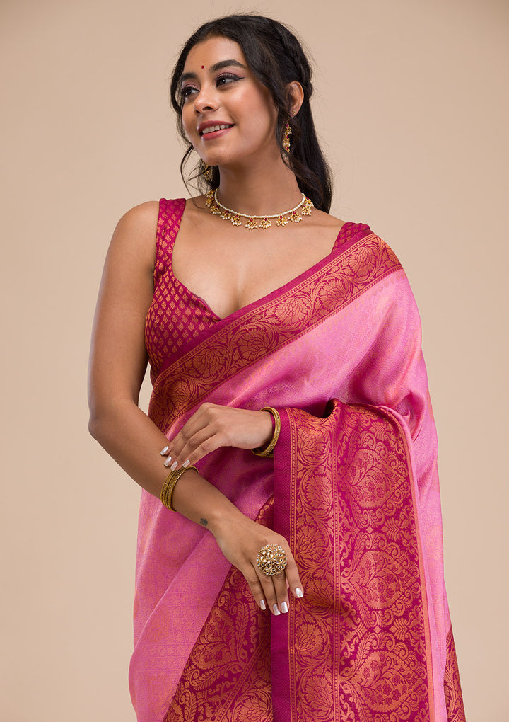 Pink Zariwork Soft Silk Saree