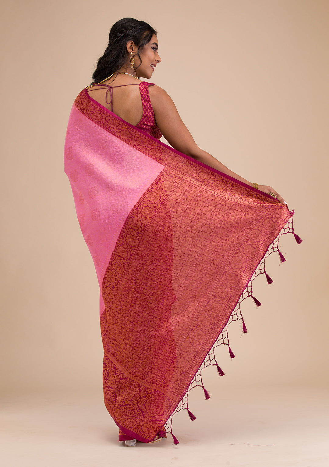 Pink Zariwork Soft Silk Saree
