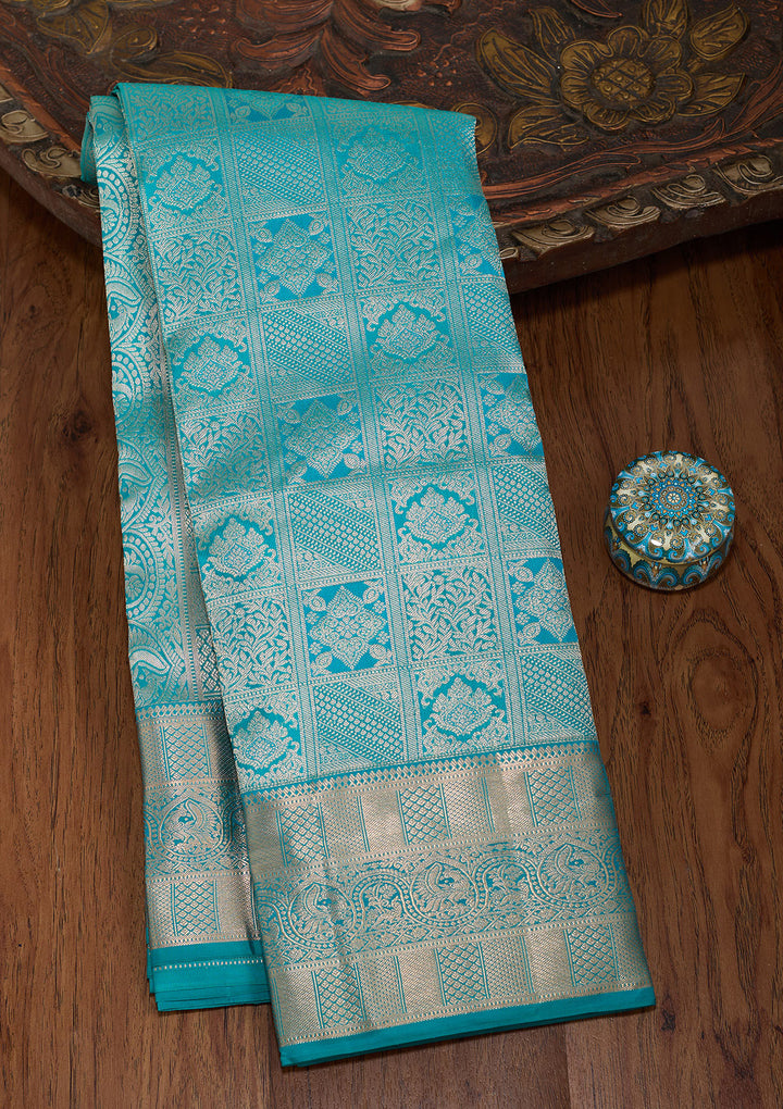 Peacock Blue Zariwork (Gold) Silk Silk_Saree