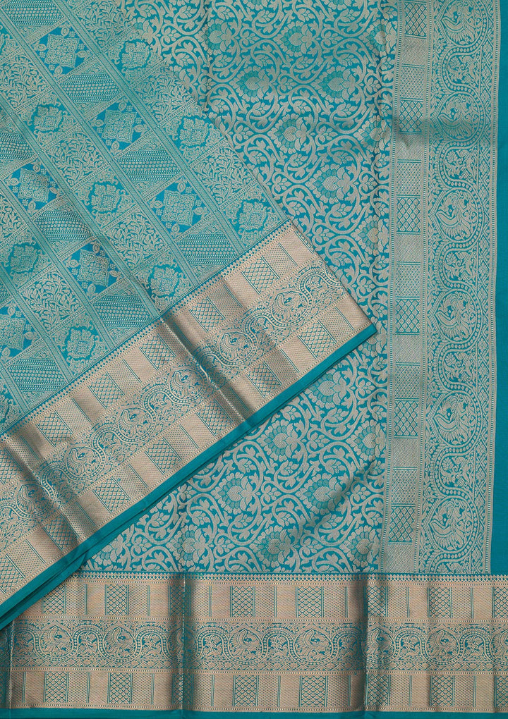 Peacock Blue Zariwork (Gold) Silk Silk_Saree