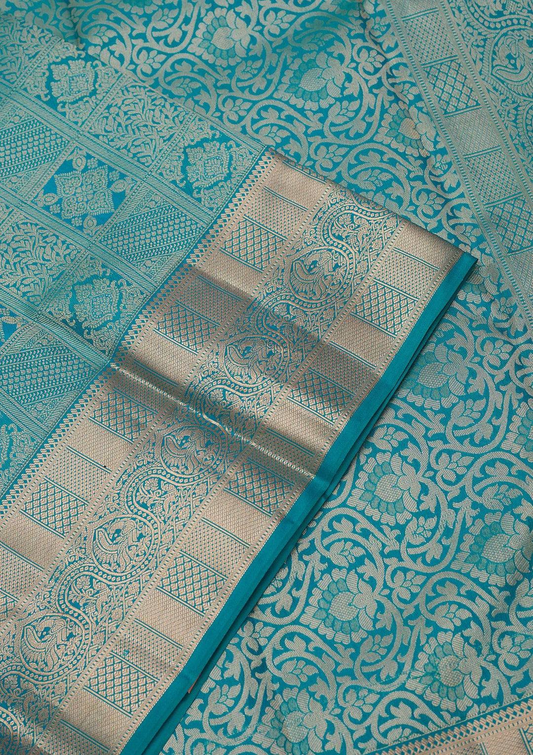 Peacock Blue Zariwork (Gold) Silk Silk_Saree