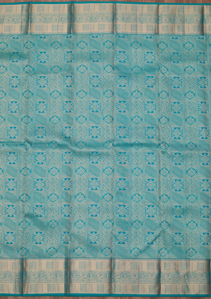 Peacock Blue Zariwork (Gold) Silk Silk_Saree