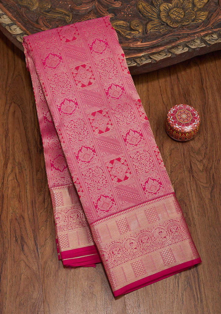 Rani Pink Zariwork Pure Silk Saree