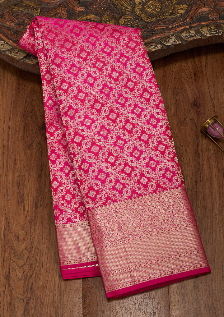 Rani Pink Zariwork Silk Saree