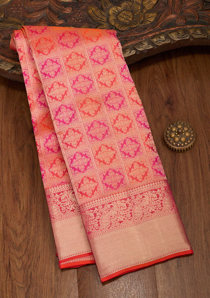 Orange Zariwork (Gold) Silk Saree