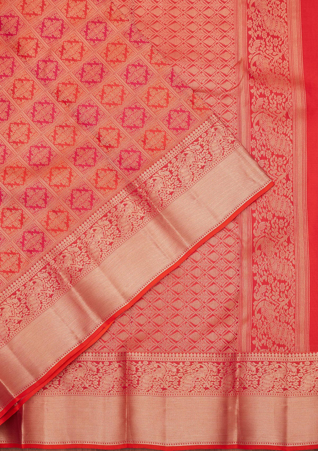 Orange Zariwork (Gold) Silk Saree