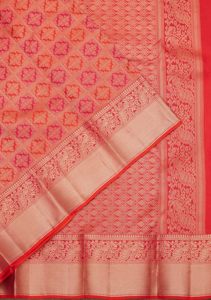 Orange Zariwork (Gold) Silk Saree