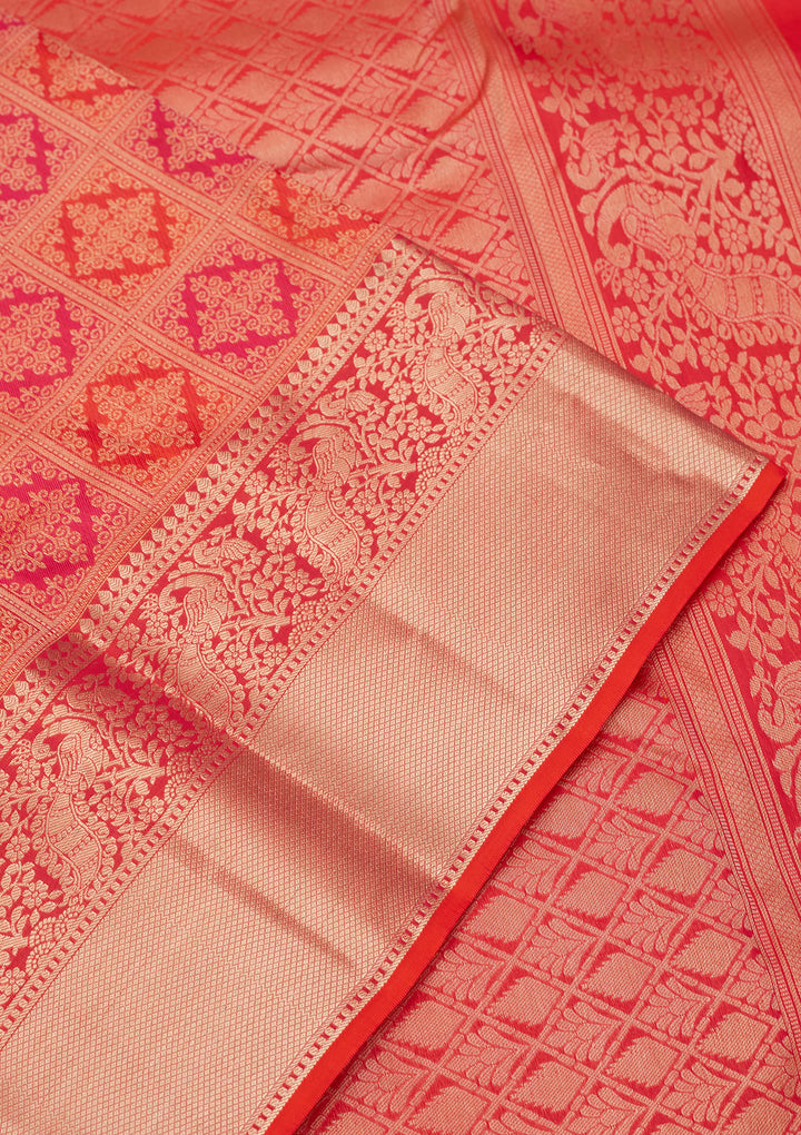 Orange Zariwork (Gold) Silk Saree