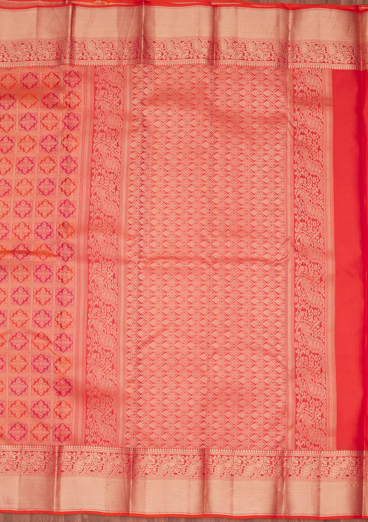 Orange Zariwork (Gold) Silk Saree