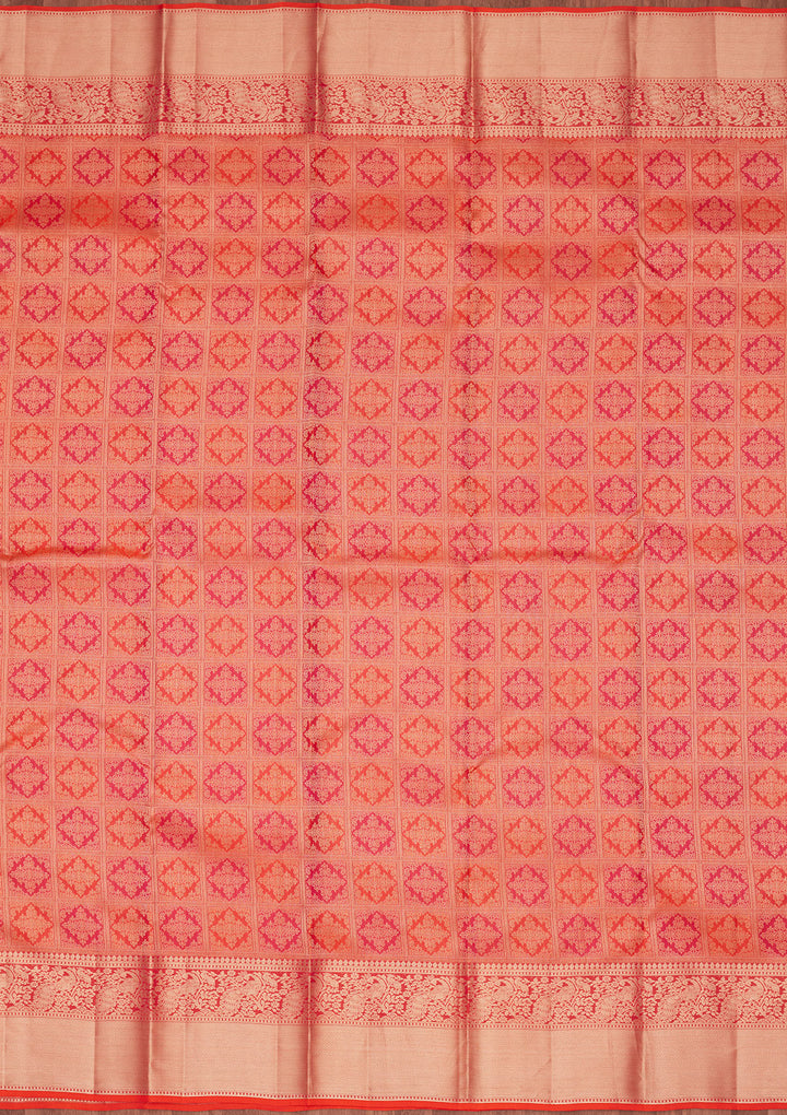 Orange Zariwork (Gold) Silk Saree