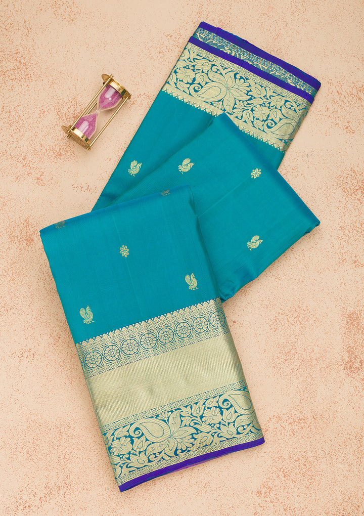 Turquoise Blue Zariwork Kanjivaram Pure Silk Saree