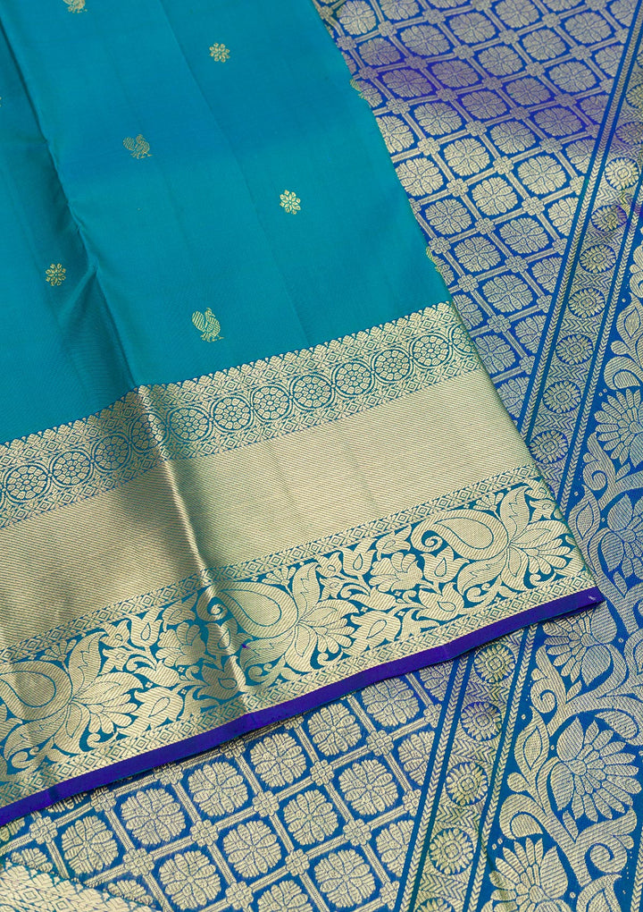 Turquoise Blue Zariwork Kanjivaram Pure Silk Saree