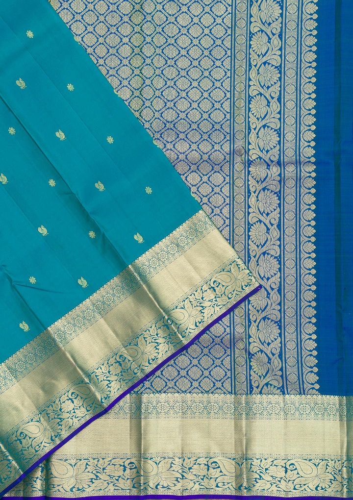 Turquoise Blue Zariwork Kanjivaram Pure Silk Saree