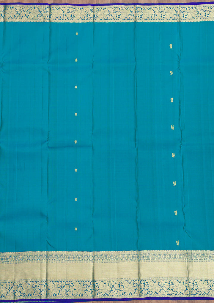 Turquoise Blue Zariwork Kanjivaram Pure Silk Saree