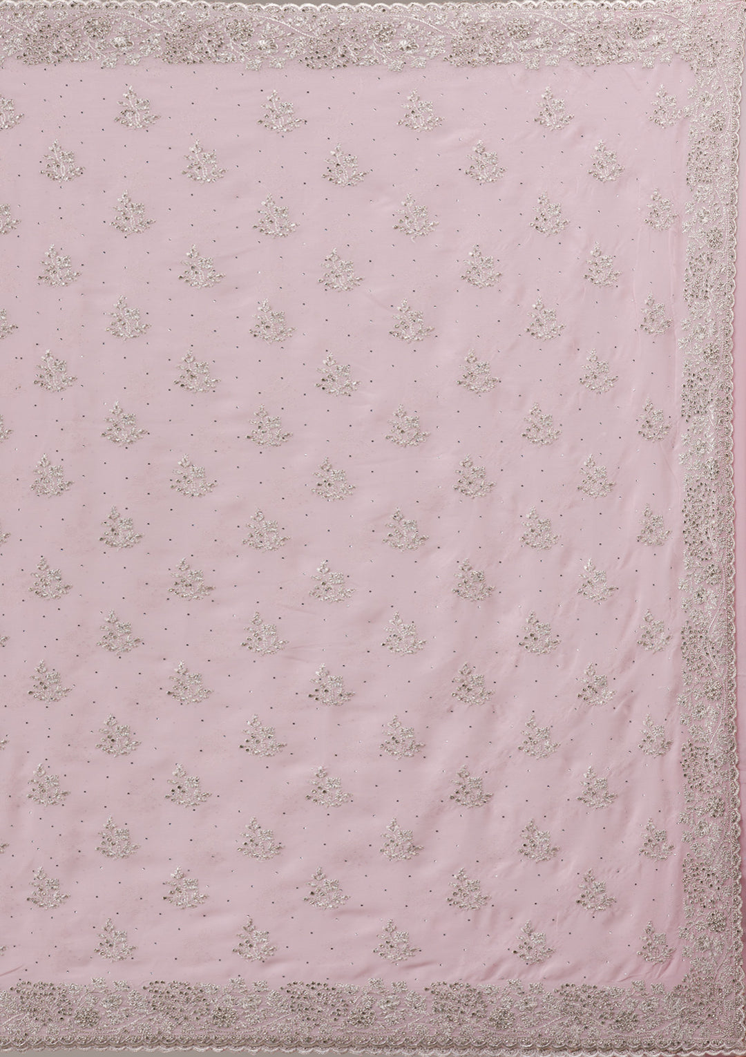 Baby Pink Silver Stonework Georgette Saree