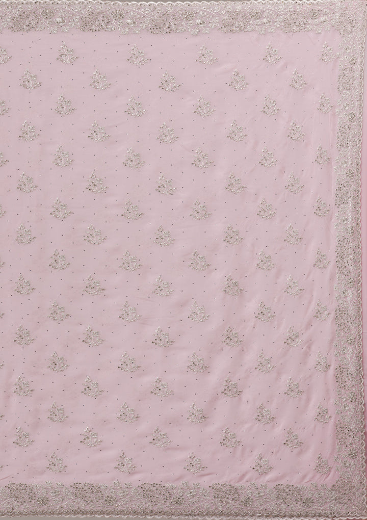 Baby Pink Silver Stonework Georgette Saree