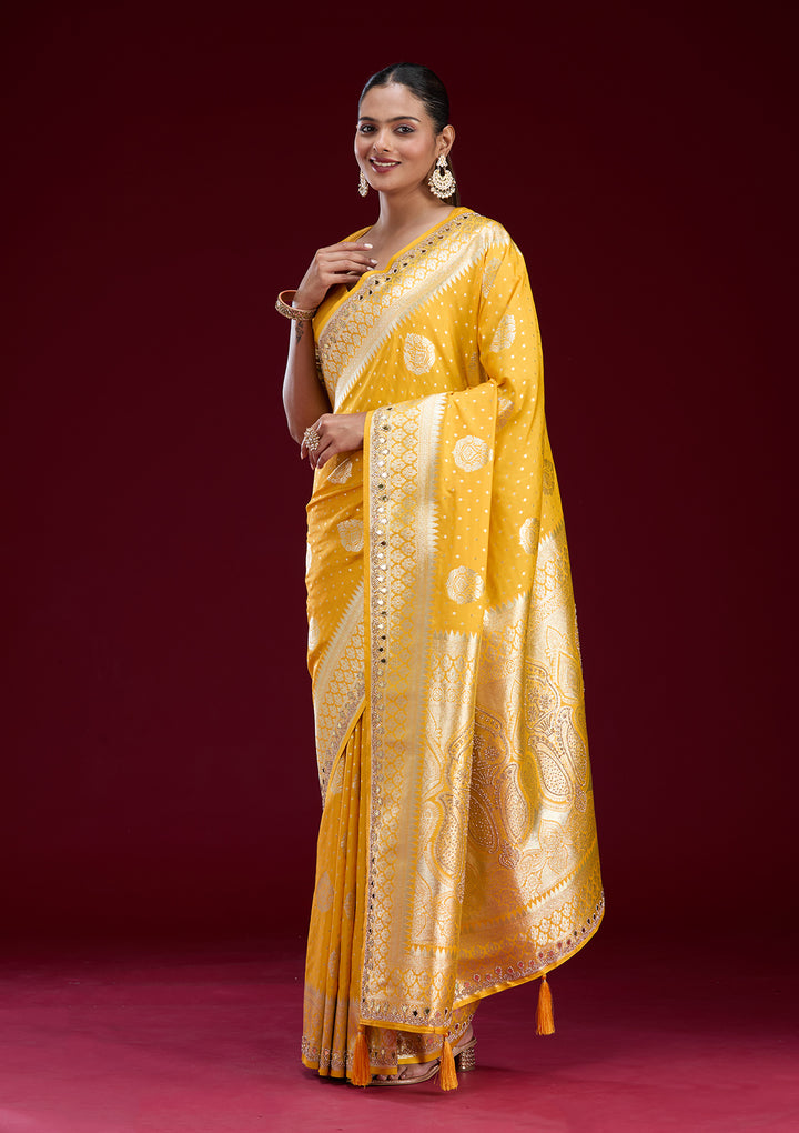 Yellow Zariwork Art Silk Saree