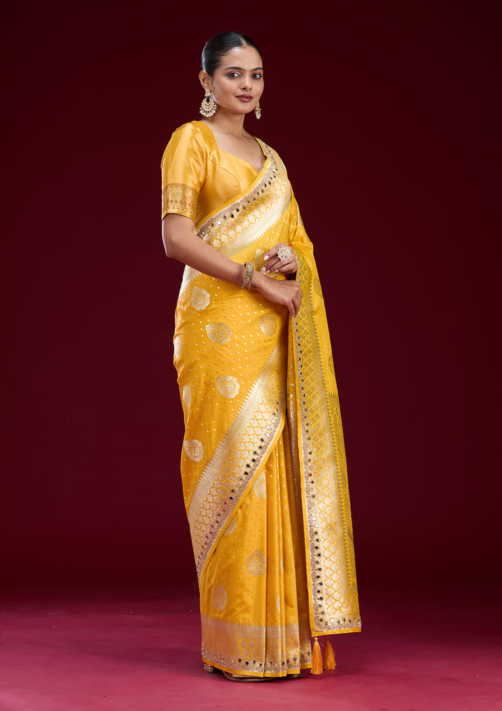 Yellow Zariwork Art Silk Saree