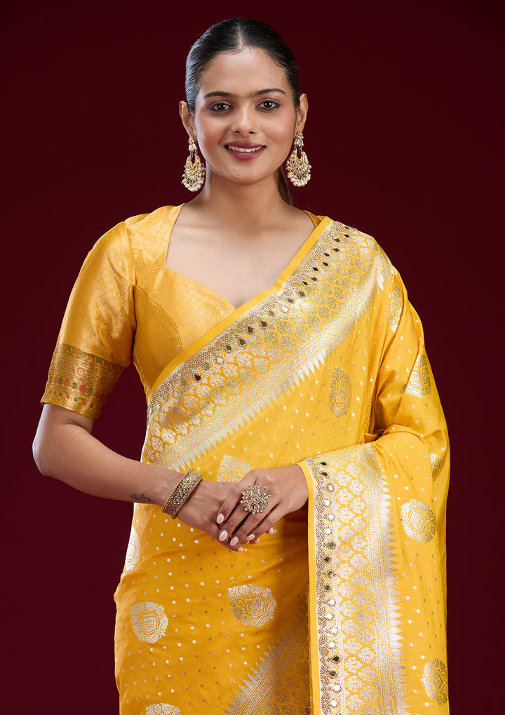 Yellow Zariwork Art Silk Saree