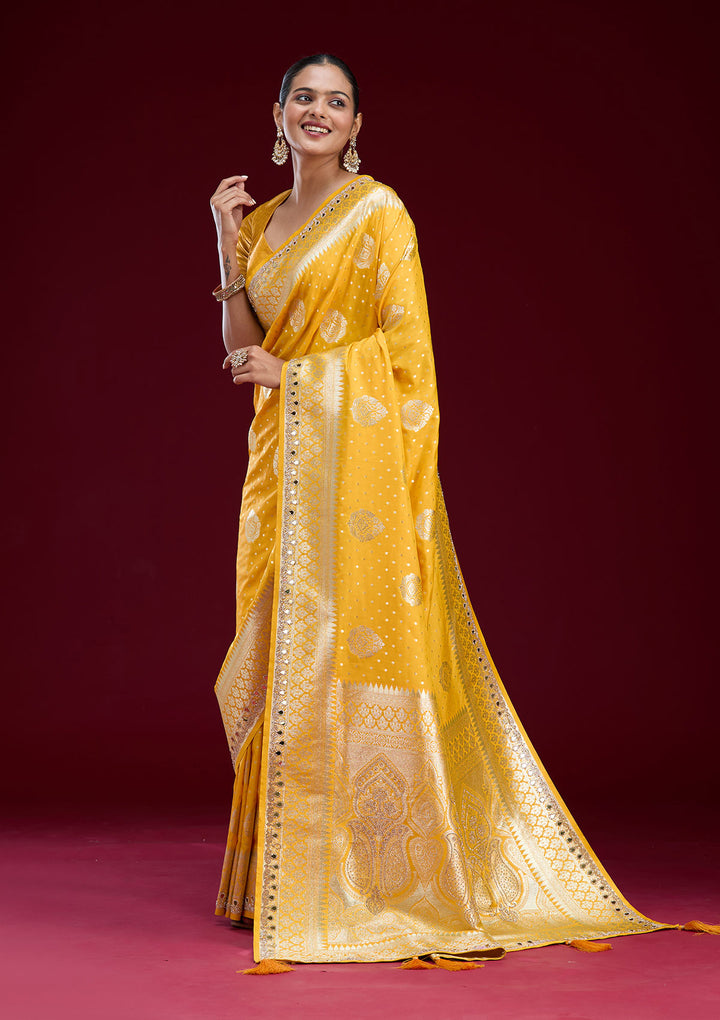 Yellow Zariwork Art Silk Saree