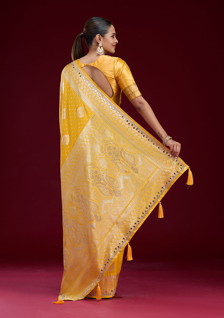 Yellow Zariwork Art Silk Saree