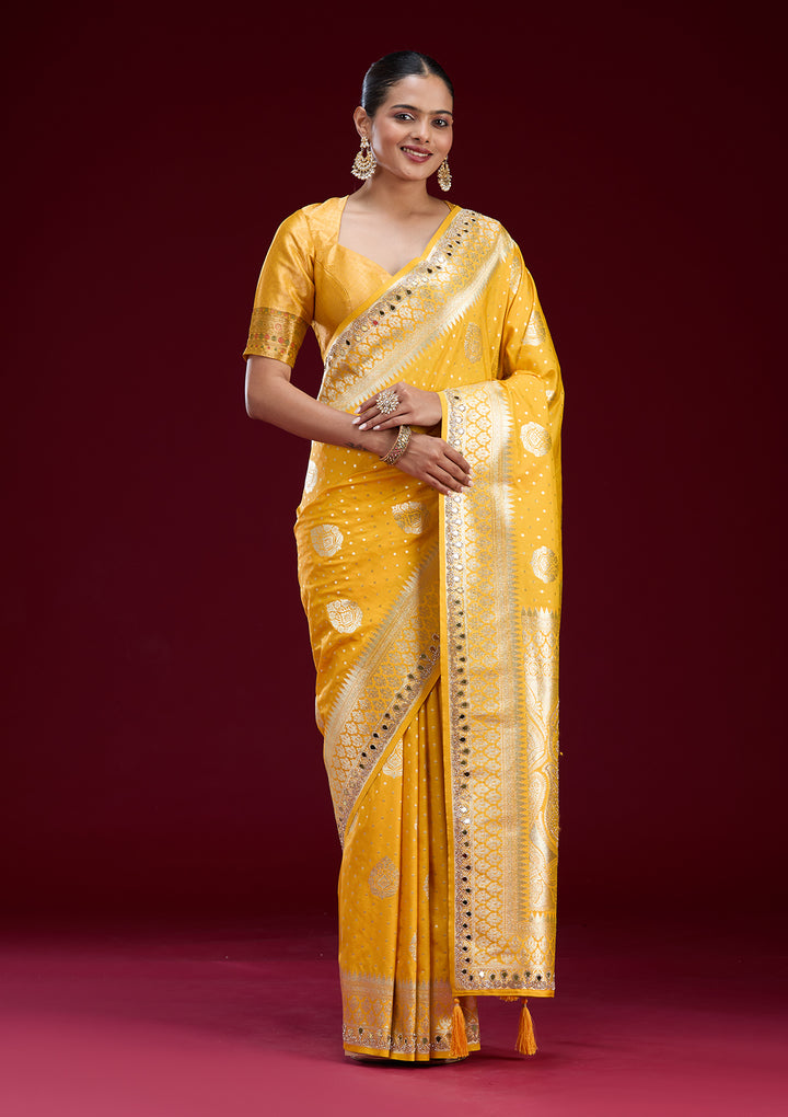 Yellow Zariwork Art Silk Saree