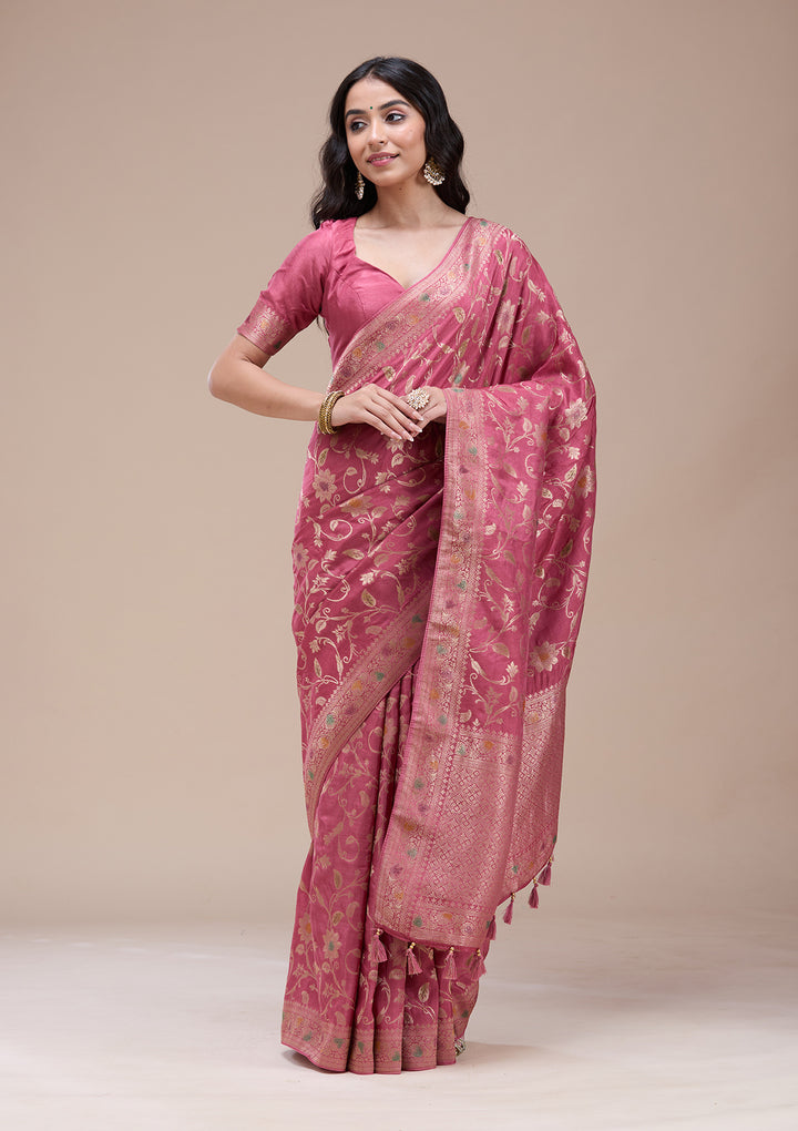 Peach Zariwork (Gold) Banarasi Silk Saree