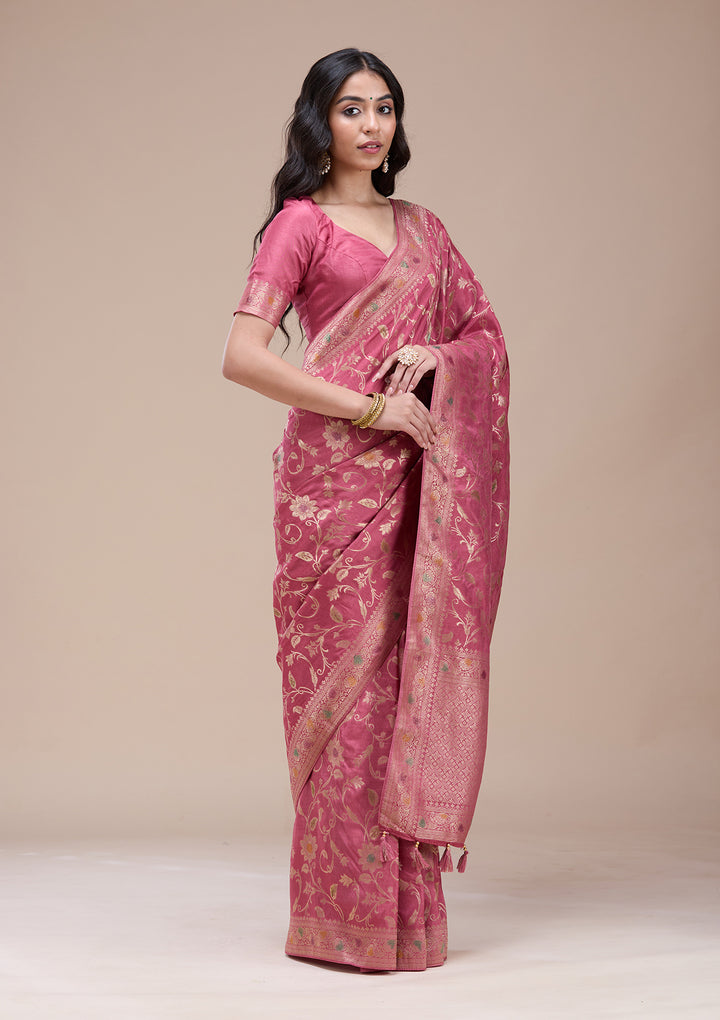 Peach Zariwork (Gold) Banarasi Silk Saree