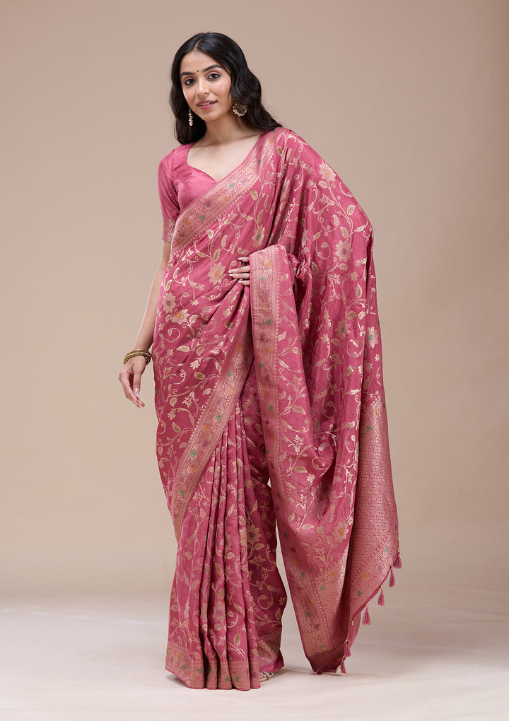 Peach Zariwork (Gold) Banarasi Silk Saree