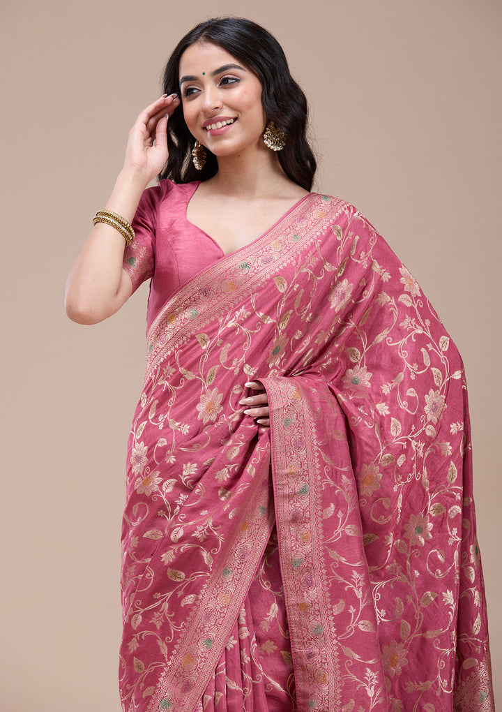 Peach Zariwork (Gold) Banarasi Silk Saree
