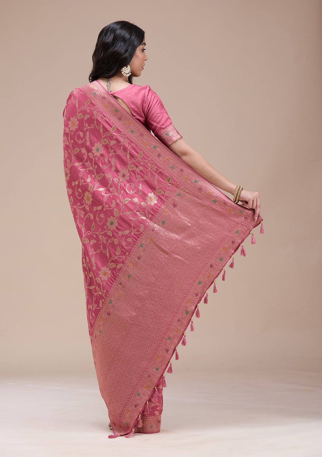 Peach Zariwork (Gold) Banarasi Silk Saree
