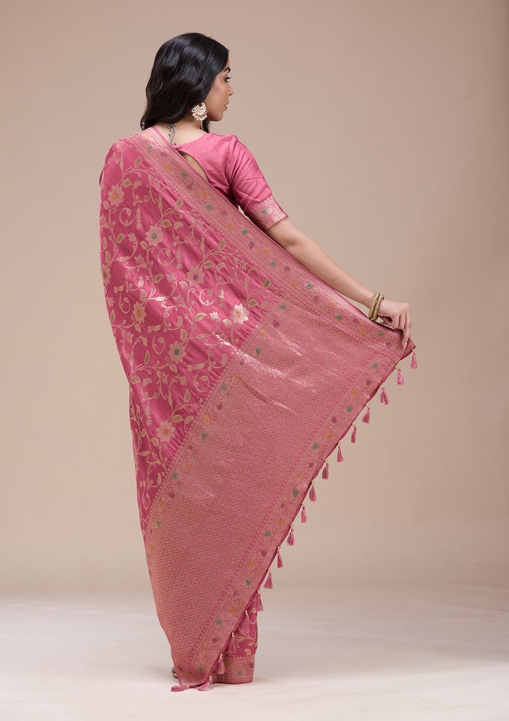 Peach Zariwork (Gold) Banarasi Silk Saree