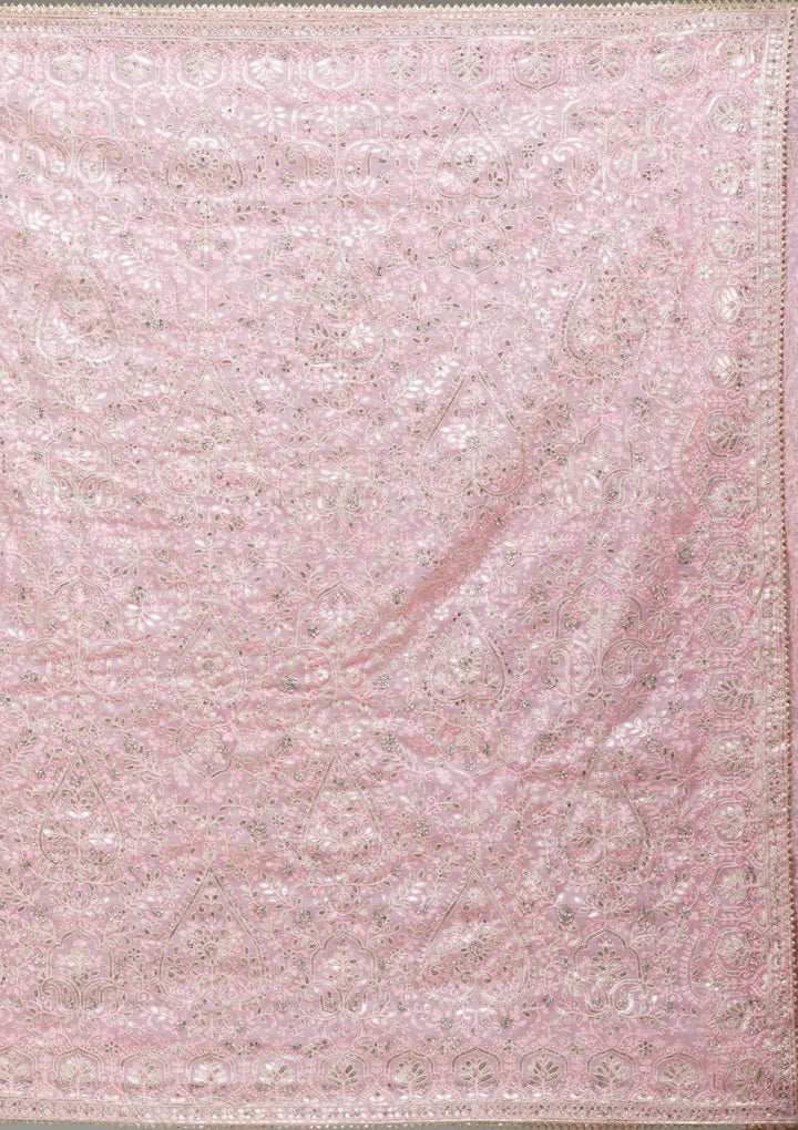 Baby Pink Threadwork Tissue Saree