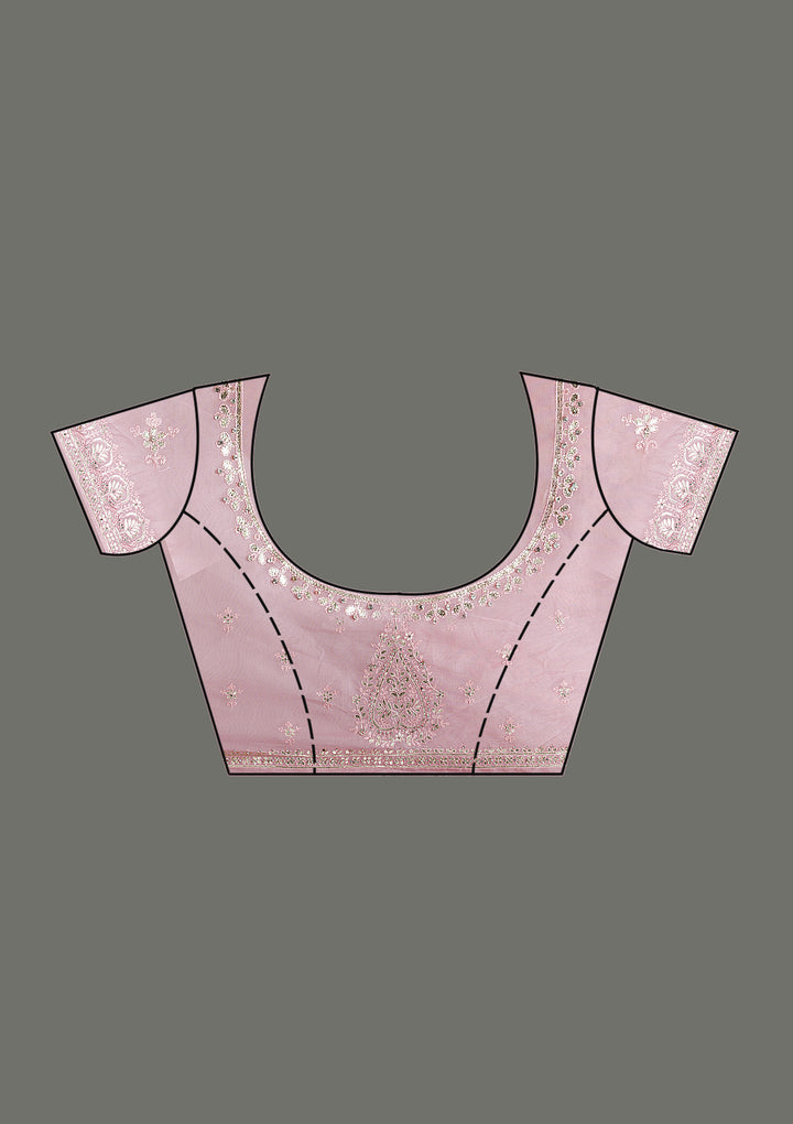 Baby Pink Threadwork Tissue Saree