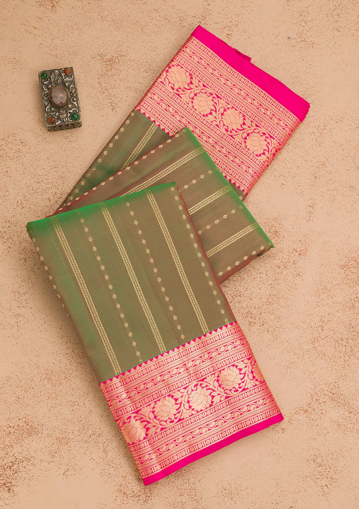 Leaf Green Zariwork Pure Silk Saree