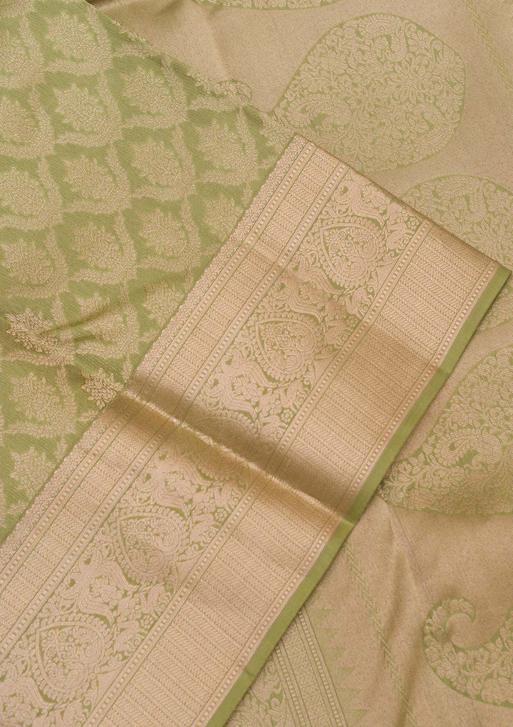 Pista Green Zariwork Pure Silk Saree