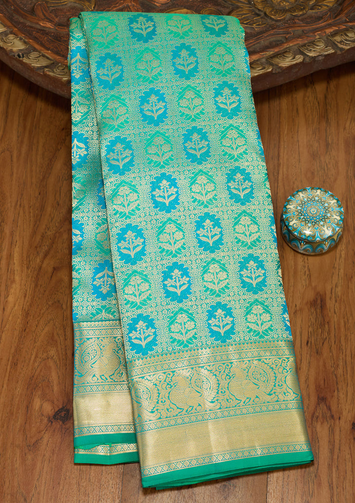 Sea Green Zariwork (Gold) Silk Saree