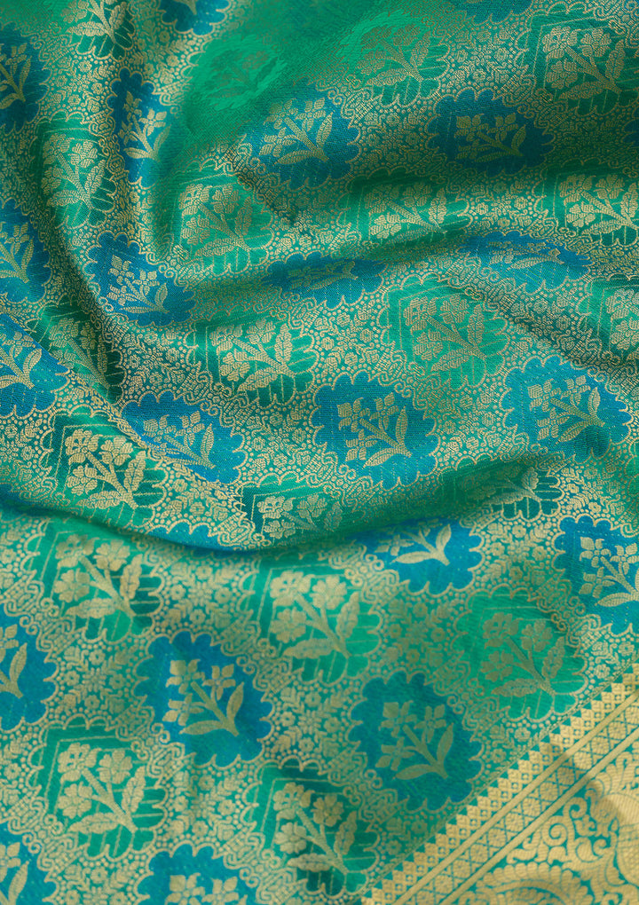 Sea Green Zariwork (Gold) Silk Saree