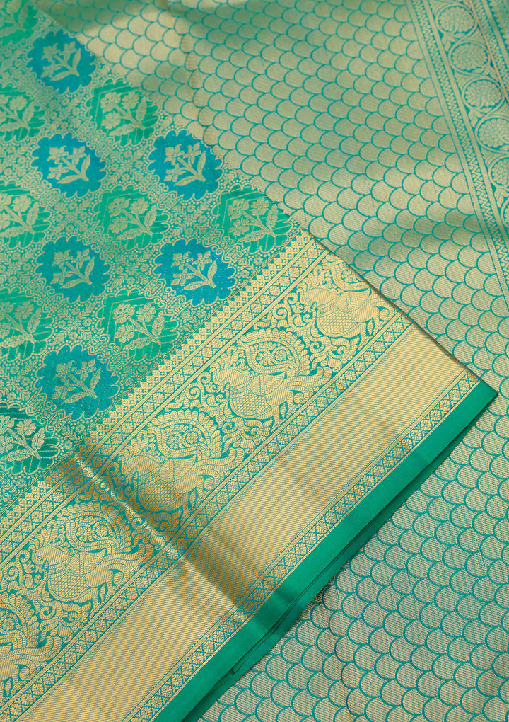Sea Green Zariwork (Gold) Silk Saree