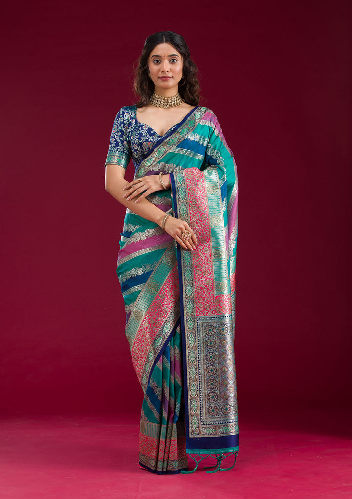 Royal Blue Swarovski Raw Silk Saree